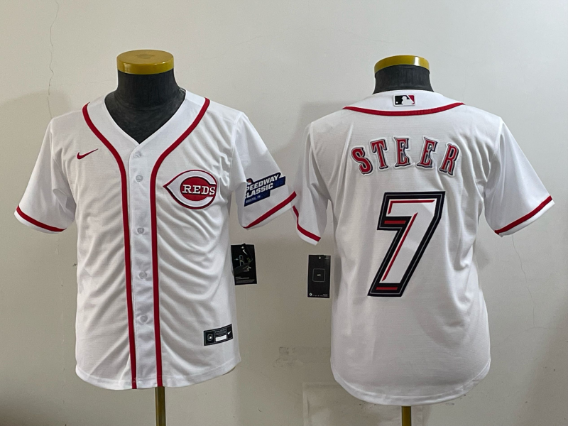 Youth Cincinnati Reds #7 Steer white Nike MLB 2025 Jersey 002->youth mlb jersey->Youth Jersey